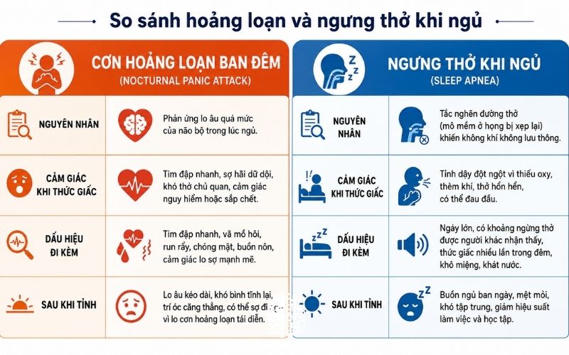 Bảng so sánh triệu chứng giữa cơn hoảng loạn và hội chứng ngưng thở khi ngủ] | [So sánh hoảng loạn và ngưng thở khi ngủ