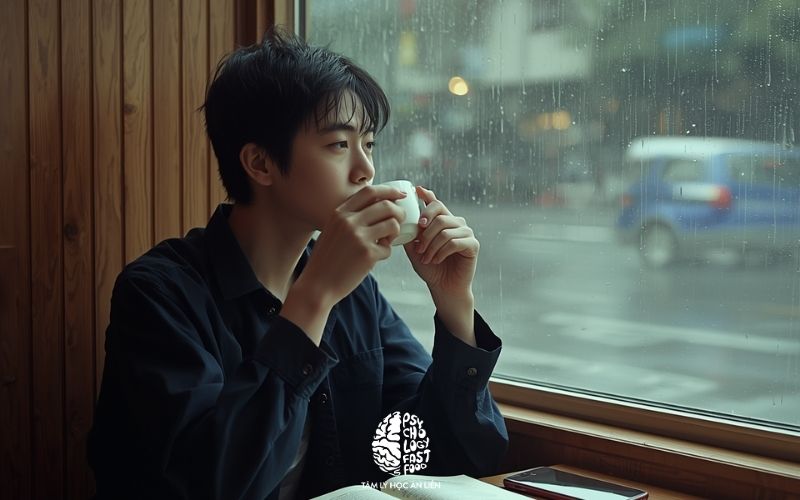 Người trẻ ngồi suy ngẫm về hành vi và tâm lý học cơ bản bên khung cửa sổ